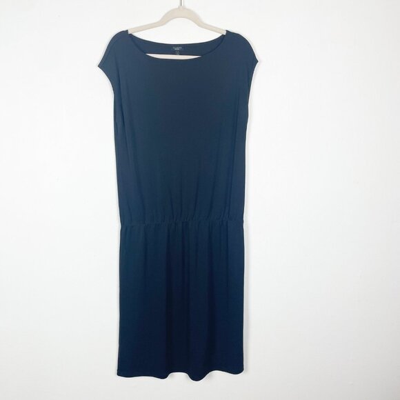 Talbots Women's L Black Cap Sleeve Drop Waist Maxi Length Dress Basic Minimalist - Picture 1 of 9